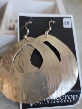 Hammered Silver Drop Earrings - Silver